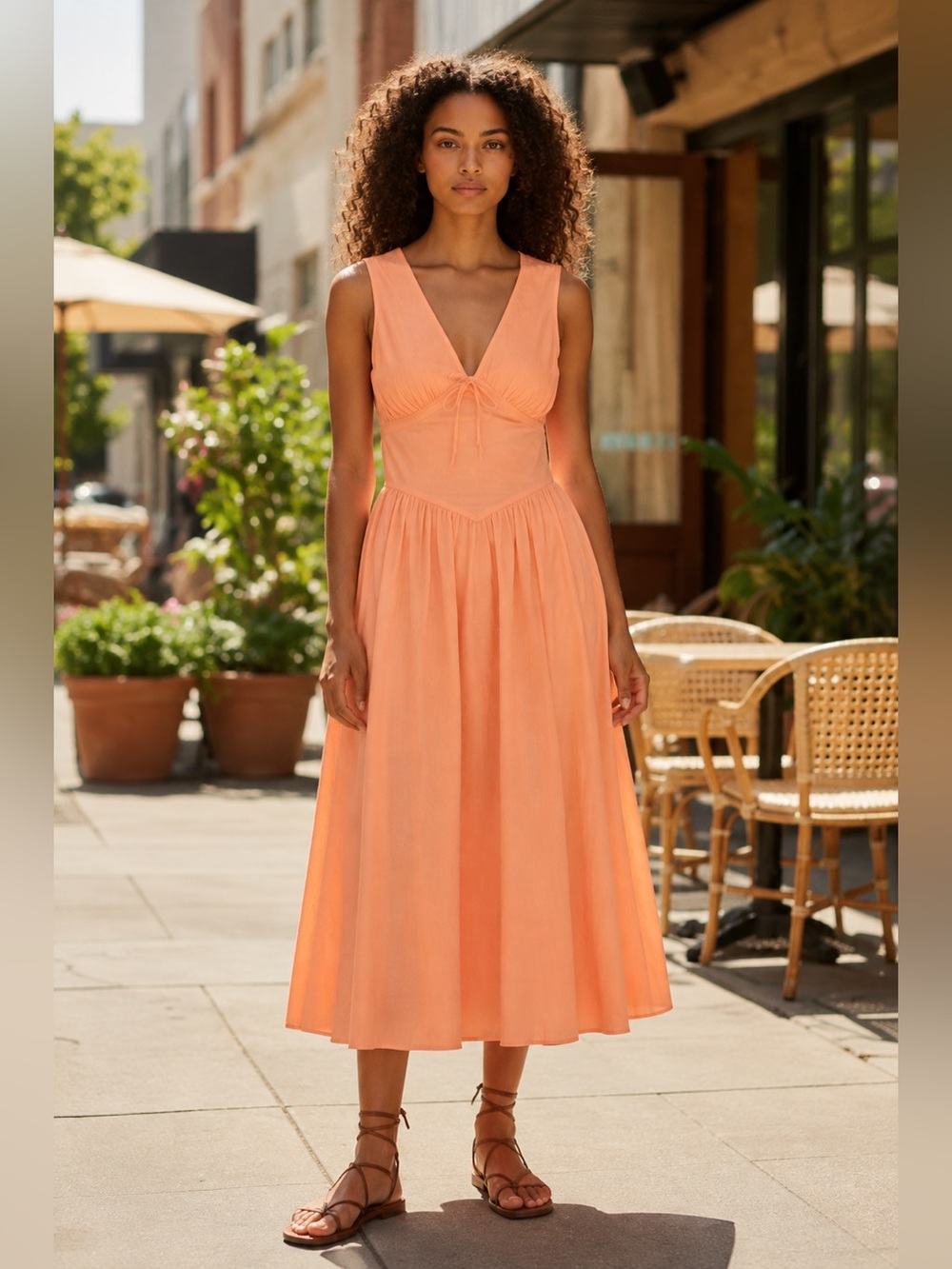 BAND OF THE FREE Peach Midi Dress
